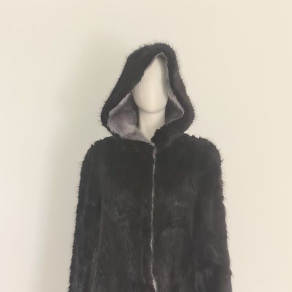 CHESCA (2) Black Fur Coat Size UK 16 18 EU 44 46 Faux-Fur Collar Jacket Cosy - Picture 5 of 9